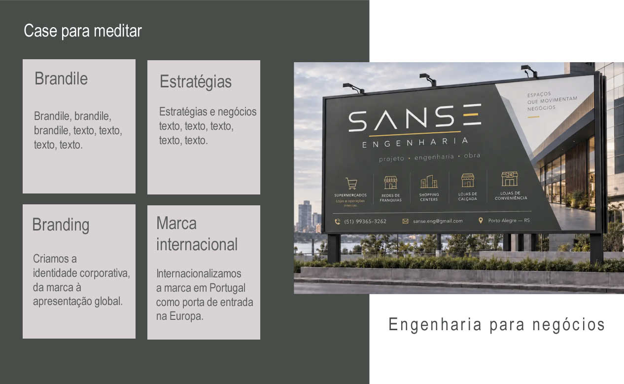 Outdoor da SANSE Engenharia apresentando sua atuação em espaços que movimentam negócios.